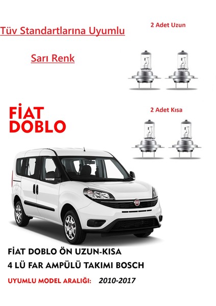 Fiat Doblo Ön Uzun-Kısa 4 Lü Far Ampülü Takımı (Sarı Renk)