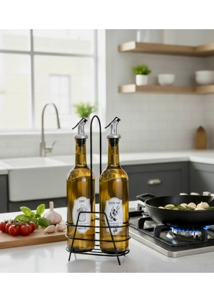 2'li Cam Yağdanlık Zeytinyağlık & Sirkelik Seti – Metal Standlı, Şık Tasarım (750CC) fiyatları