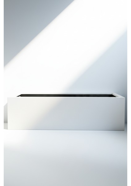 Zenith 97X28 cm Yatay Dikdörtgen Beyaz Saksılık - Iç & Dış Mekan Modern Metal Saksı (97X27X28 Cm)