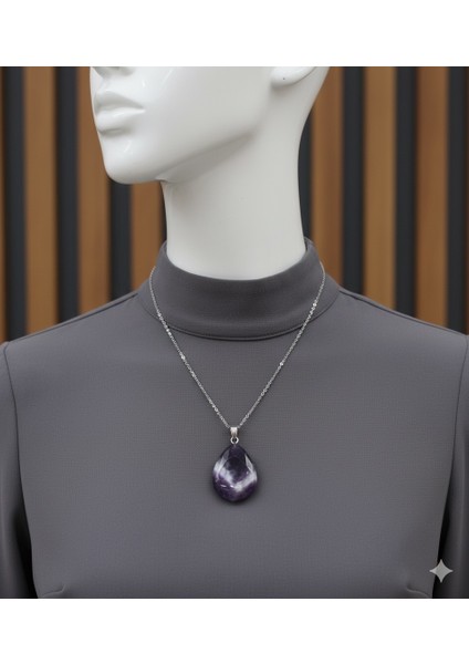 Doğal Ametist Taşı, Damla Kolye – Ruhsal Denge ve Huzurun Simgesi