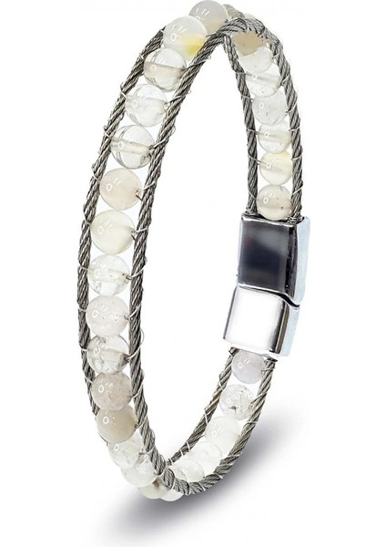 Çelik Halat ve Ay Taşı Doğaltaş Bileklik 33512B2DH12