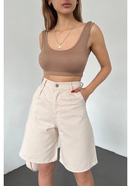 Çift Cepli Bermuda Denim Şort