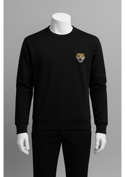 Yüksek Kaliteli Standart Fit Normal Kesim 3 Iplik Bisiklet Yaka Pamuklu Knz Siyah Sweatshirt