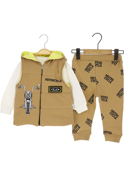 Elyaflı Yelek Motorcycle Baskılı Üçlü Alt Üst Takım - Camel - 24 Ay - MTX24392-CAMEL-24 Ay Camel
