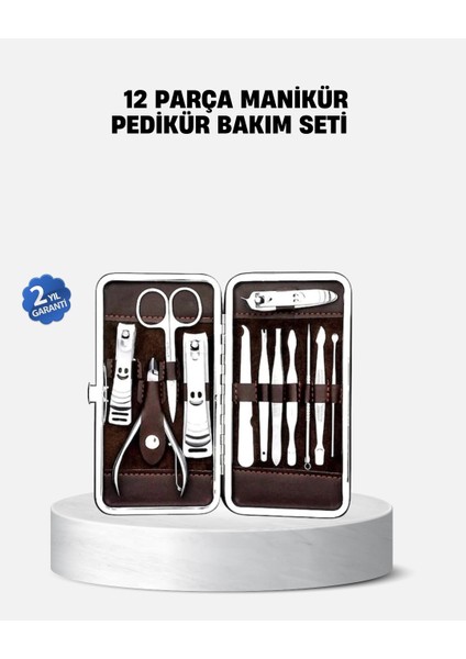 Özel Deri Çantalı 12 Parça Manikür Pedikür Bakım Seti Paslanmaz Çelik