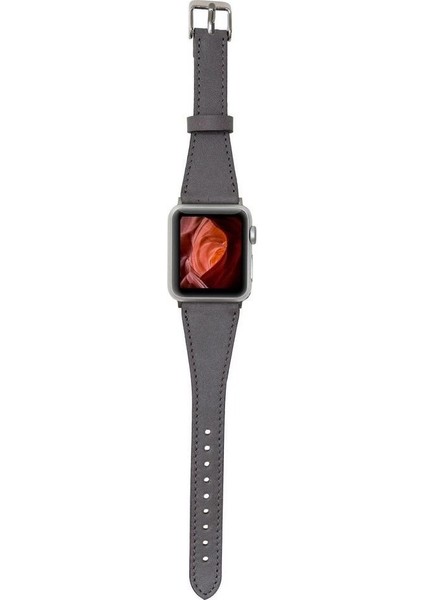 Apple Watch Uyumlu Deri Kordon 42-44-45MM Slim Rst9 Gri modelleri