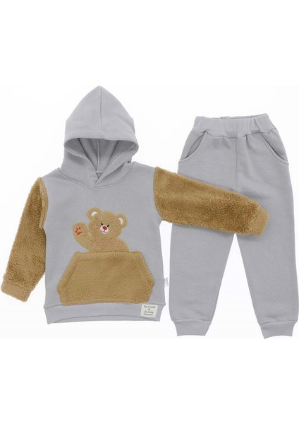 Takım Kol Welsoft Ayılı Üç Iplik Şardonlu Alt Üst Takım - MRT8151-GRI-4 Yaş Gri