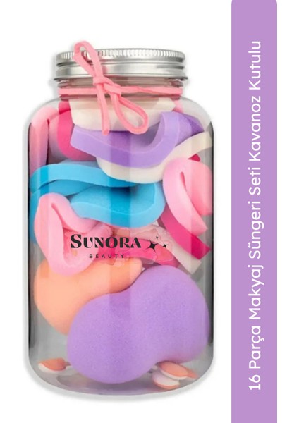 16 Parça Makyaj Süngeri Seti Kavanoz Kutulu