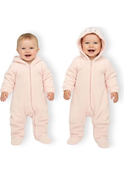 Welsoft Kapüşonlu Tilki Nakışlı Patikli Tulum - Somon - 6 - 9 Ay - HYT1274-SOMON-6 - 9 Ay Somon