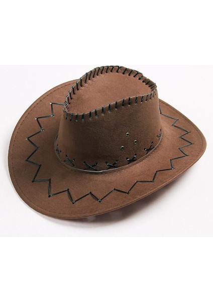 Wizard Bağcıklı Çocuk Boy Nubuk Süet Kovboy Şapkası Koyu Kahve Renk