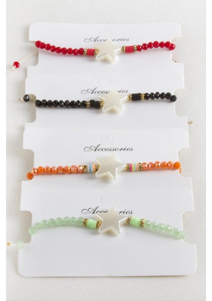 Yıldız Inci Kristal Makrome Ip Bileklik