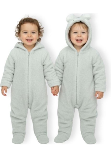 Welsoft Kapüşonlu Tilki Nakışlı Patikli Tulum - Gri - 6 - 9 Ay - HYT1274-GRI-6 - 9 Ay Gri