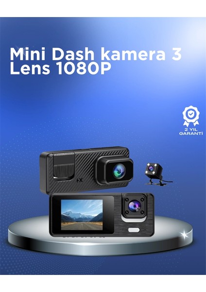 1080P 3 Kameralı Araç Dvr – Döngü Kayıt ve Geri Görüş Özellikli