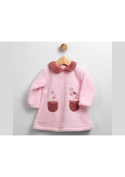 Cep Kalp Nakışlı Polar Elbise - FLE229473-PEMBE-12 - 18 Ay Pembe
