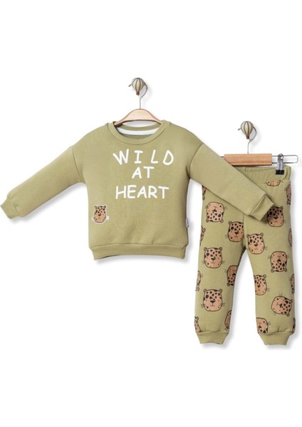 Wıld At Heart Baskılı Üç Iplik Şardonlu Alt Üst Takım - MYS5284-YEŞIL-9 Ay Yeşil