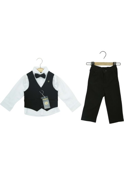 Papyonlu Yelekli Üçlü Takım - EFB2027-SIYAH-4 Yaş Siyah
