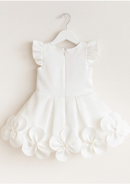 Kız Çocuk Beyaz Çiçekli Abiye Elbise