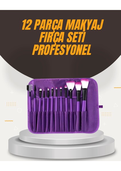 Fondöten, Allık ve Far Uygulamalarına Uygun 12 Parça Makyaj Fırça Takımı Ergonomik Saplı