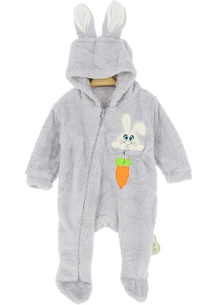 Welsoft Tavşan Havuç Nakışlı Patikli Tulum - Gri - 6 - 9 Ay - HYT1227-GRI-6 - 9 Ay Gri