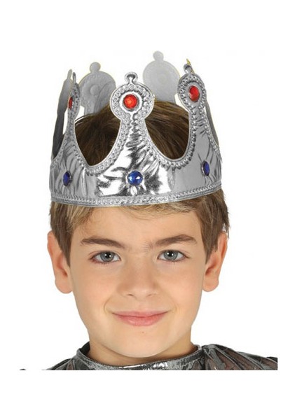 Wizard Gümüş Renk Kumaş Malzemeden Imal Çocuk Kral Tacı 57 cm
