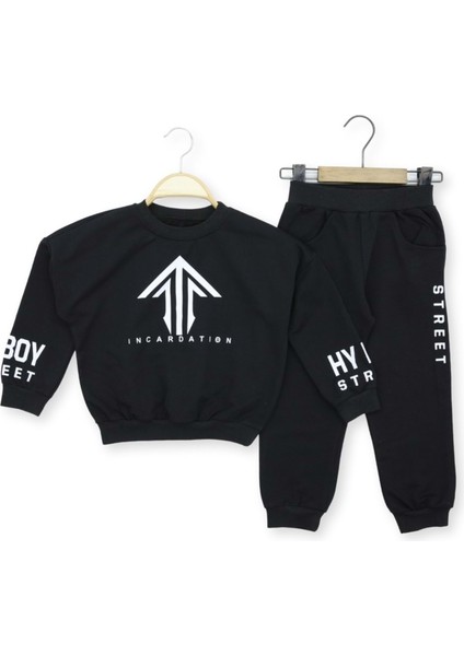 Street Baskılı Iki Iplik Alt Üst Takım - TPY1145-SIYAH-2 Yaş Siyah