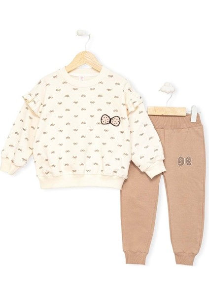 Fiyonk Baskılı Fırfırlı Iki Iplik Alt Üst Takım - MYB9260-KREM-5 Yaş Krem