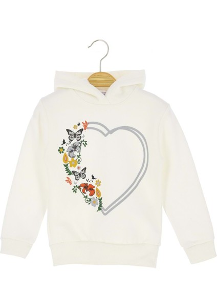 Kelebek Kalp Baskılı Kapüşonlu Üç Iplik Sweatshırt - Ekru - 3 Yaş - STP19453-EKRU-3 Yaş Ekru