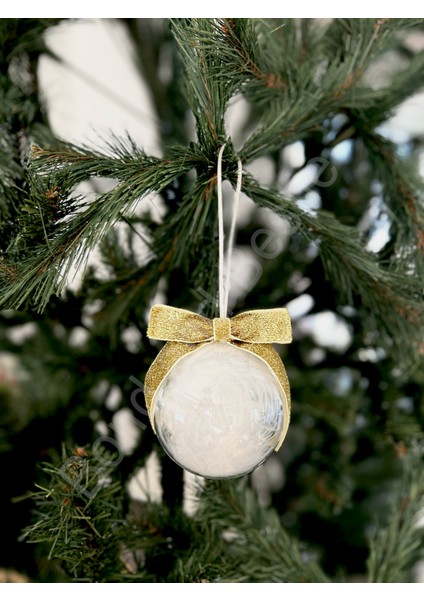 Yılbaşı Özel Pleksi Küre ve Kırmızı Simli Kadife Kurdeleli Lüks Çam Ağacı Süsü 1 Adet