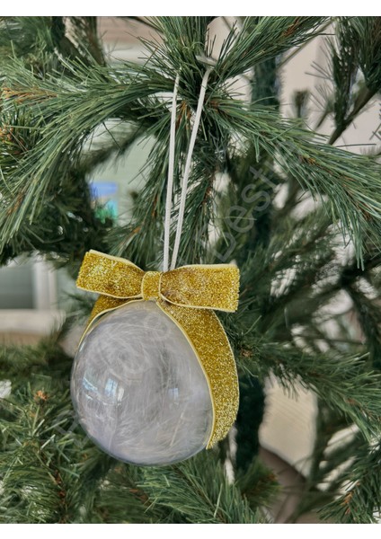 Yılbaşı Özel Pleksi Küre ve Kırmızı Simli Kadife Kurdeleli Lüks Çam Ağacı Süsü 1 Adet modelleri