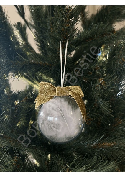 Yılbaşı Özel Pleksi Küre ve Kırmızı Simli Kadife Kurdeleli Lüks Çam Ağacı Süsü 1 Adet