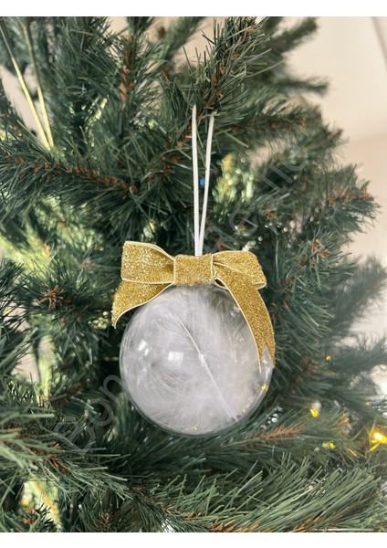 Yılbaşı Özel Pleksi Küre ve Kırmızı Simli Kadife Kurdeleli Lüks Çam Ağacı Süsü 1 Adet