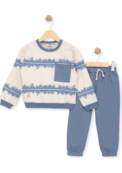 Cepli Desenli Iki Iplik Alt Üst Takım - BBW25654-MAVI-5 Yaş Mavi