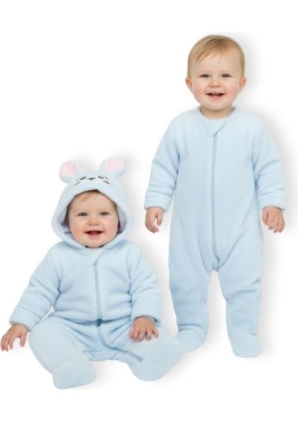 Welsoft Tavşan Kapüşonlu Patikli Tulum - Mavi - 3 - 6 Ay - HYT1276-MAVI-3 - 6 Ay Mavi