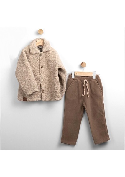 Polarlı Pantolon Peluş Ceket Alt Üst Takım - FLE217551-BEJ-5 Yaş Bej