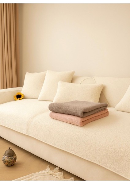 Teddy Kıvırck Peluş Üç Kişilik Koltuk Için ( 1ADET ) Sadece Oturma Alanı Örtü 80 x 190 cm (ekru)
