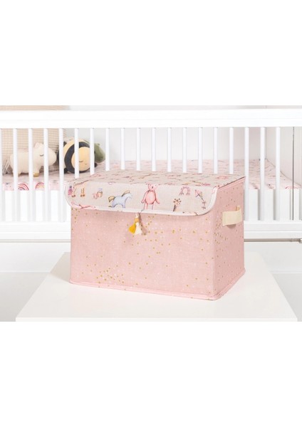 Baby Püsküllü Kapaklı Kutu Düzenleyici Çok Amaçlı Organizer Kutu Maxi Boy (Pembe) 04232