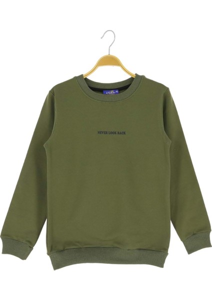 Arka Never Look Back Baskılı Iki Iplik Şardonlu Sweatshırt - ATA30675.0-HAKI-4 Yaş Haki