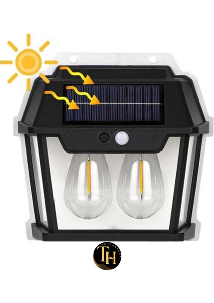 Güneş Enerjili Hareket Sensörlü Çift Ampul Solar LED Dış Mekan Bahçe Lambası Su Geçirmez Aydınlatma