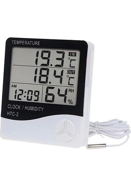 Iç ve Dış Ortam Sıcaklığını Ölçebilen LCD Ekran Saat Göstergeli Alarmlı Nem Ölçer Termometre
