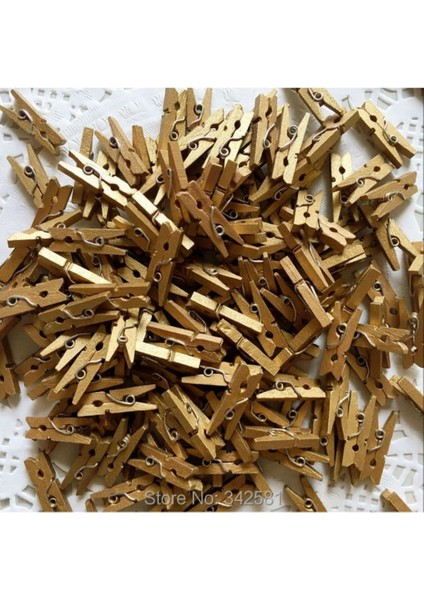 100 Adet Gold Renkli Ahşap Minik Mandal Fotoğraf Asmalık Dekoratif Süsleme Mini Mandal Seti