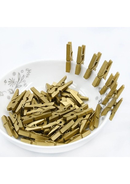 100 Adet Gold Renkli Ahşap Minik Mandal Fotoğraf Asmalık Dekoratif Süsleme Mini Mandal Seti fiyatları