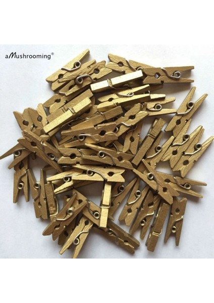 100 Adet Gold Renkli Ahşap Minik Mandal Fotoğraf Asmalık Dekoratif Süsleme Mini Mandal Seti fırsatları