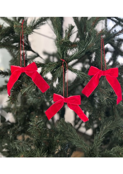 Yılbaşı Kırmızı Fiyonk Kadife Kurdele Noel Lüks Yılbaşı Ağaç Süsü 3 Adet fiyatları
