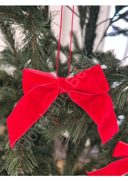 Yılbaşı Kırmızı Fiyonk Kadife Kurdele Noel Lüks Yılbaşı Ağaç Süsü 3 Adet