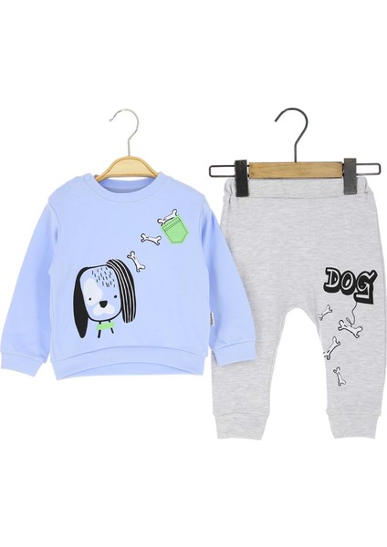 Köpek Baskılı Iki Iplik Alt Üst Takım - MNS3008-MAVI-6 Ay Mavi