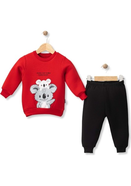 Koala Baskılı Üç Iplik Şardonlu Alt Üst Takım - MYS5159-KIRMIZI-9 Ay Kırmızı