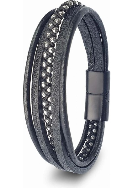 Beyaz Hematit ve Çoklu Deri Bileklik 33514B3D1