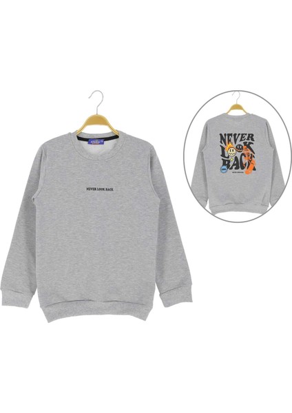 Arka Never Look Back Baskılı Iki Iplik Şardonlu Sweatshırt - ATA30675.0-GRI-4 Yaş Gri