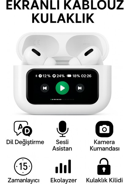 Kablosuz Dokunmatik Ekranlı Bluetooth Kulaklık (A9 Pro) - Anc, Enc, Ipx4, Type-C, Sesli Asistan Destekli fiyatları