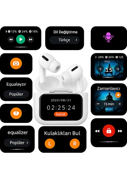 Kablosuz Dokunmatik Ekranlı Bluetooth Kulaklık (A9 Pro) - Anc, Enc, Ipx4, Type-C, Sesli Asistan Destekli fırsatları